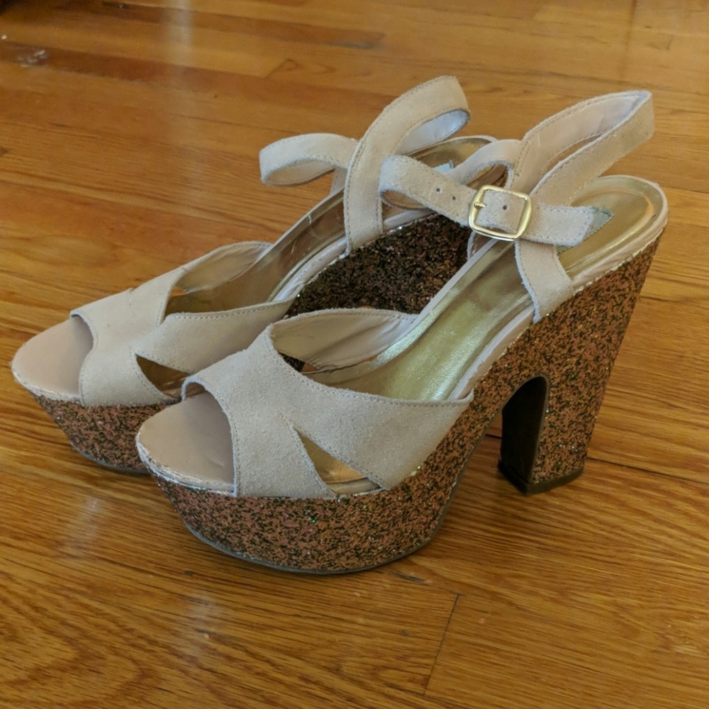 Glitter strappy leather platform sandals